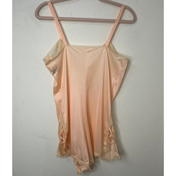 Md (36) VTG 80s Sheer Madness Peach Lace Teddy Romper Lingerie Coquette Romantic - Picture 7 of 7
